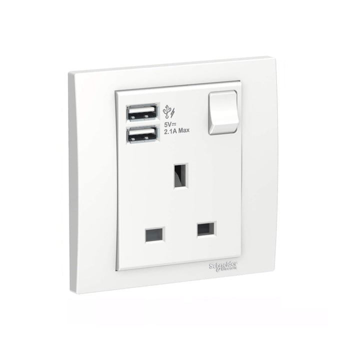 Schneider VIVACE 13A Switched Socket 1G + USB